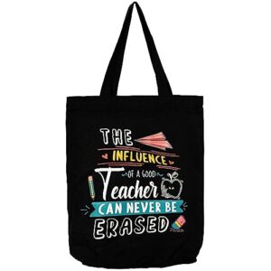 utuher teacher appreciation gifts, canvas tote bag for teacher, reusable grocery bags for women, best teacher gifts for graduation (black)