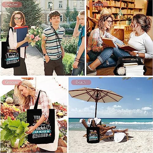 utuher Teacher Appreciation Gifts, Canvas Tote Bag for Teacher, Reusable Grocery Bags for Women, Best Teacher Gifts for Graduation (Black)