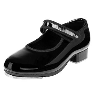 stelle tap shoes for girls boys pu leather non-slip dance shoes for toddler/little kid/big kid (black,11ml)