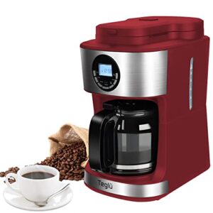 teglu coffee maker with grinder 12 cups, programmable grind and brew coffee machine black-1