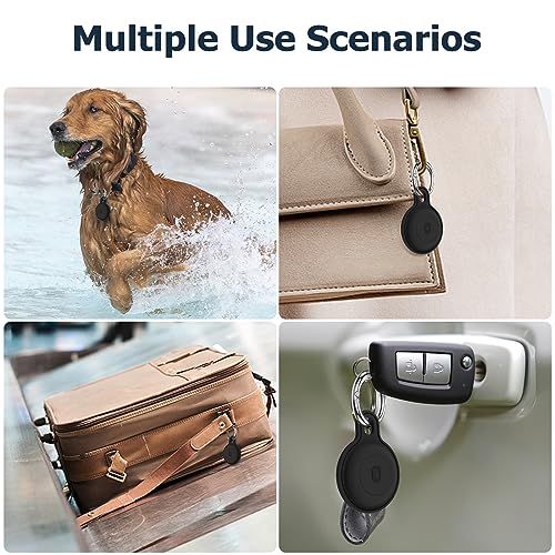 SZJCLTD 4 Pack Airtag Holder, IPX8 Waterproof Silicone Airtag Keychain for Apple Airtag, Protective Anti-Scratch Airtag Case for Dog Collar Cat Collar, Wallet, Keys