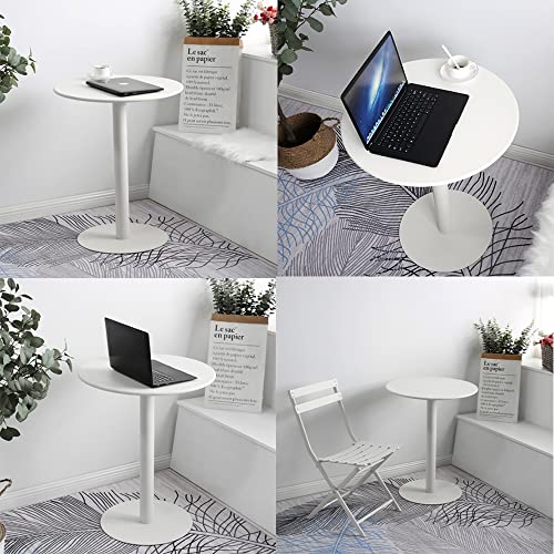 CODOMI Mid-Century Coffee Side Table Round Metallic Side Table Modern Small Round Table Contemporary Pedestal Side End Table for Living Room Household Restaurant - 23.6" L x 23.6" W x 28.7" H White