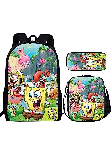 DENMER Cartoon Backpack 3Pcs Anime Backpack with Lunch Box Pencil Case Large Capacity Daypack for Travel Hiking 16 Inch Style2