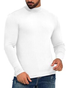 zaful mens long sleeve mock turtleneck t-shirts casual thermal pullover top slim fit stretch basic undershirt white m