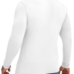 ZAFUL Mens Long Sleeve Mock Turtleneck T-Shirts Casual Thermal Pullover Top Slim Fit Stretch Basic Undershirt White M