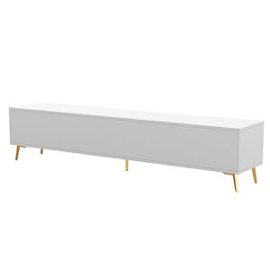 LUMISOL Mid-Century Modern TV Stand for 75+" TV, Entertainment Center with Cabinets and Drawers, Wood TV Console Table with Open Shelves and Gold Legs for Living Room, Bedroom