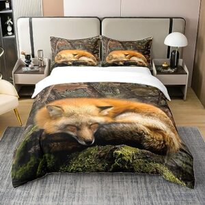 fox 100% cotton duvet cover twin,tree branch camo bedding set jungle wild animal woodland hunting comforter cover for boys teen men rustic farmhouse bed set autumn nature camouflage quilt cover