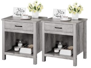 gaomon rustic grey nightstands set of 2, farmhouse end table beside table with storage drawer, modern night stand for bedroom, wood side table for living room, college dorm