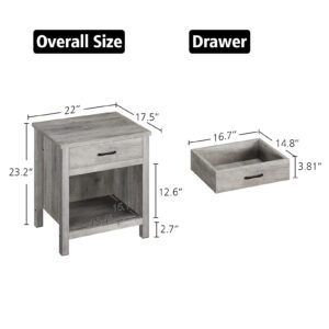 GAOMON Rustic Grey Nightstands Set of 2, Farmhouse End Table Beside Table with Storage Drawer, Modern Night Stand for Bedroom, Wood Side Table for Living Room, College Dorm