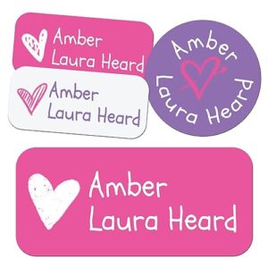 komvioo 160 custom personalized daycare name labels (4 sizes) for water bottles, lunch boxes, and clothing labels custom waterproof name labels (hearts)
