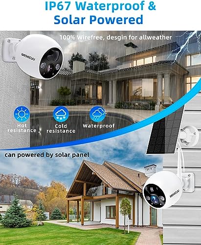 WESECUU Solar Security Cameras Wireless Outdoor, 2K 2.4GHz WiFi Cameras for Home Security Outside Battery Powered with Motion Detection Spotlight Siren Alarm Night Vision Two Way Audio Cloud/SD