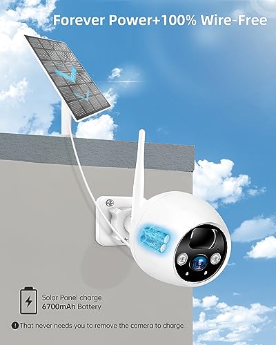 WESECUU Solar Security Cameras Wireless Outdoor, 2K 2.4GHz WiFi Cameras for Home Security Outside Battery Powered with Motion Detection Spotlight Siren Alarm Night Vision Two Way Audio Cloud/SD