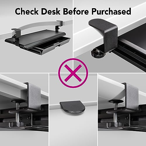 EHO Keyboard Tray with Drawer - Clamp On Under Desk Pull Out Extender Table Attachment Platform with Storage Organizer, Large Size 27.5" x 12.25", Height Adjustable for Home Office