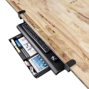 eho keyboard tray with drawer - clamp on under desk pull out extender table attachment platform with storage organizer, large size 27.5" x 12.25", height adjustable for home office
