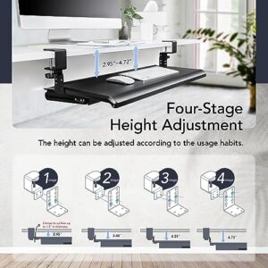 EHO Keyboard Tray with Drawer - Clamp On Under Desk Pull Out Extender Table Attachment Platform with Storage Organizer, Large Size 27.5" x 12.25", Height Adjustable for Home Office