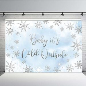 mehofond 7x5ft winter baby shower backdrop baby it's cold outside silver gliter snowflake photography background blue watercolor newborn baby shower party banner decorations photo booth props