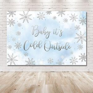 MEHOFOND 7x5ft Winter Baby Shower Backdrop Baby It's Cold Outside Silver Gliter Snowflake Photography Background Blue Watercolor Newborn Baby Shower Party Banner Decorations Photo Booth Props