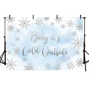 MEHOFOND 7x5ft Winter Baby Shower Backdrop Baby It's Cold Outside Silver Gliter Snowflake Photography Background Blue Watercolor Newborn Baby Shower Party Banner Decorations Photo Booth Props