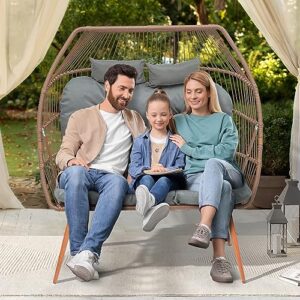 yitahome double egg chair with legs 2 person wicker egg chair indoor outdoor patio egg chair with cushions 510lbs for patio, bedroom, garden and balcony, gray