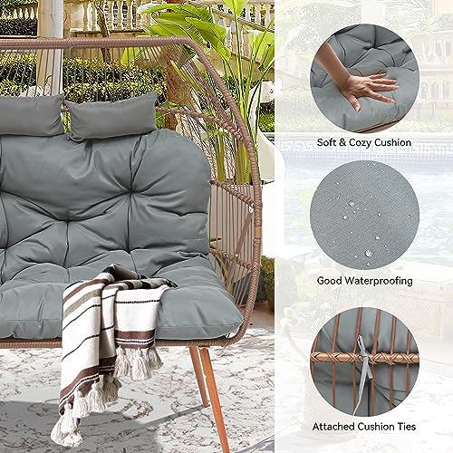 YITAHOME Double Egg Chair with Legs 2 Person Wicker Egg Chair Indoor Outdoor Patio Egg Chair with Cushions 510lbs for Patio, Bedroom, Garden and Balcony, Gray