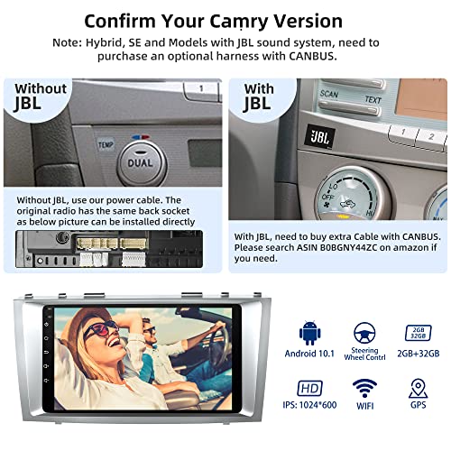 Android 12 Car Radio for Camry 2006-2011, 9 Inch Head Unit Car Stereo with IPS HD Touch Screen, Wireless CarPlay, Android Auto, GPS, WiFi, Backup Camera, SWC, Bluetooth 5.2, 2+32GB Toyota Camry Radio