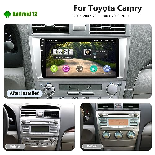 Android 12 Car Radio for Camry 2006-2011, 9 Inch Head Unit Car Stereo with IPS HD Touch Screen, Wireless CarPlay, Android Auto, GPS, WiFi, Backup Camera, SWC, Bluetooth 5.2, 2+32GB Toyota Camry Radio