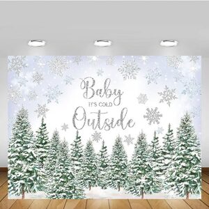 MEHOFOND 7x5ft Winter Baby Shower Backdrop Baby It's Cold Outside Snowflake Forest Pine Tree Green Photography Background Baby Shower for Boys Party Banner Decorations Photo Booth Props