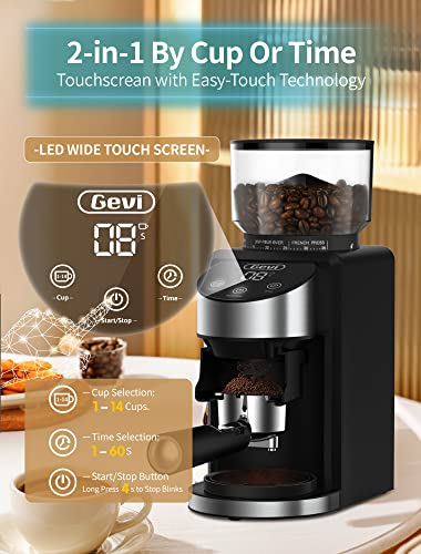 Gevi Burr Coffee Grinder, Adjustable Burr Mill with 35 Precise Grind Settings, Electric Coffee Grinder for Espresso/Drip/Percolator/French Press/American/Turkish Coffee Makers, 120V/200W, Black