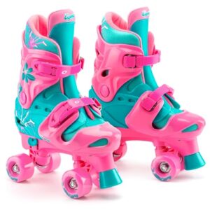 osprey roller skate | for girls, kids beginners, adjustable sizing quad skates, 4 wheel skates, durable safe-lock straps, flower design