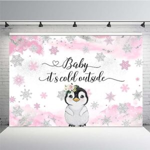 mehofond 7x5ft penguin winter baby shower backdrop baby it's cold outside pink watercolor background artic animals newborn baby shower party banner decorations photo booth props
