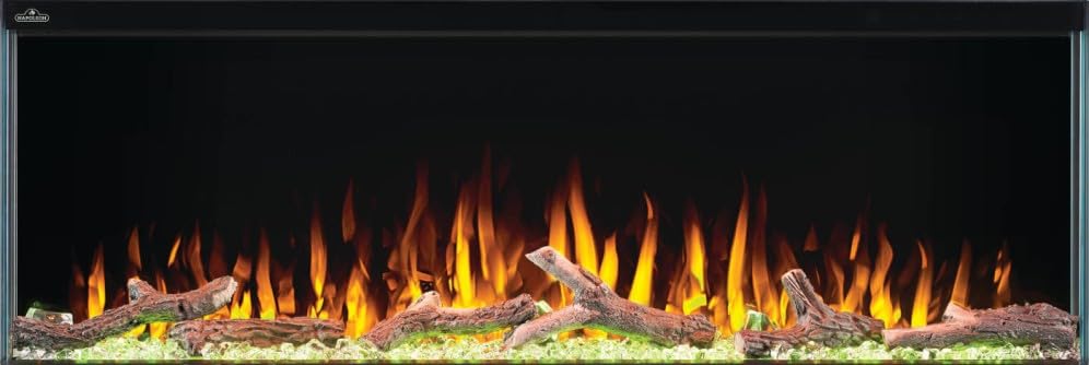 Napoleon Trivista Primis 60 3-Sided Electric Linear Fireplace - Built-in Design - Multi-Color Flames with Large Crystal Cubes and Natural Looking Birch Logs - NEFB60H-3SV