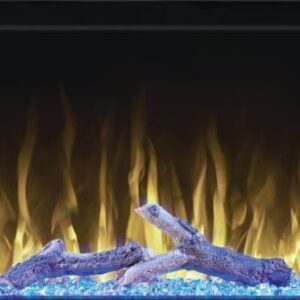 Napoleon Trivista Primis 60 3-Sided Electric Linear Fireplace - Built-in Design - Multi-Color Flames with Large Crystal Cubes and Natural Looking Birch Logs - NEFB60H-3SV