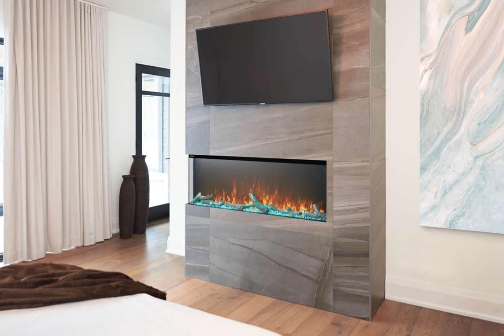 Napoleon Trivista Primis 60 3-Sided Electric Linear Fireplace - Built-in Design - Multi-Color Flames with Large Crystal Cubes and Natural Looking Birch Logs - NEFB60H-3SV