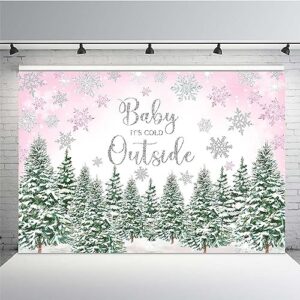 mehofond 7x5ft winter baby shower pink and green backdrop baby it's cold outside snowflake silver gliter photography background our little baby is on the way party banner decorations photo booth props
