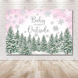 Mehofond 7x5ft Winter Baby Shower Pink and Green Backdrop Baby It's Cold Outside Snowflake Silver Gliter Photography Background Our Little Baby Is on the Way Party Banner Decorations Photo Booth Props