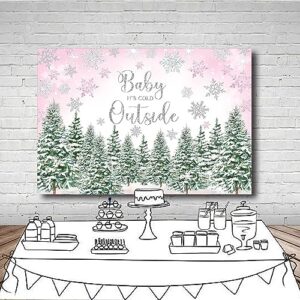 Mehofond 7x5ft Winter Baby Shower Pink and Green Backdrop Baby It's Cold Outside Snowflake Silver Gliter Photography Background Our Little Baby Is on the Way Party Banner Decorations Photo Booth Props