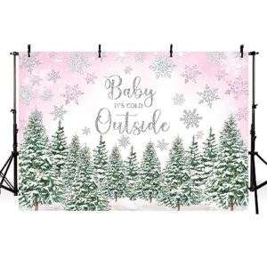 Mehofond 7x5ft Winter Baby Shower Pink and Green Backdrop Baby It's Cold Outside Snowflake Silver Gliter Photography Background Our Little Baby Is on the Way Party Banner Decorations Photo Booth Props