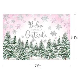 Mehofond 7x5ft Winter Baby Shower Pink and Green Backdrop Baby It's Cold Outside Snowflake Silver Gliter Photography Background Our Little Baby Is on the Way Party Banner Decorations Photo Booth Props