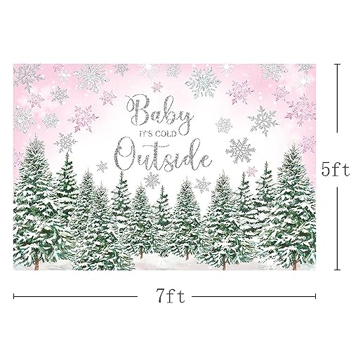 Mehofond 7x5ft Winter Baby Shower Pink and Green Backdrop Baby It's Cold Outside Snowflake Silver Gliter Photography Background Our Little Baby Is on the Way Party Banner Decorations Photo Booth Props