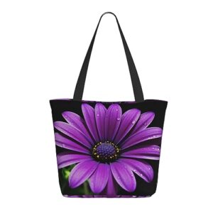 vacsax tote bag for women reusable shopping bags purple daisy print shoulder handbag aesthetic totes for grocery