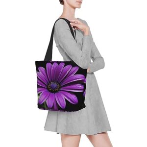 VACSAX Tote Bag for Women Reusable Shopping Bags Purple Daisy Print Shoulder Handbag Aesthetic Totes for Grocery