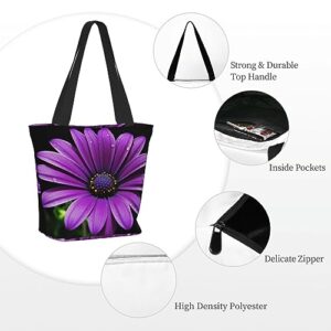 VACSAX Tote Bag for Women Reusable Shopping Bags Purple Daisy Print Shoulder Handbag Aesthetic Totes for Grocery