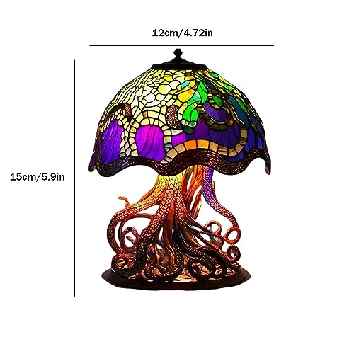 Stained Glass Plant Series Table Lamp, Painting Glass Mushroom Table Lamp, 2023 New Vintage Decorative Bedside Lamp, Mushroom Table Lamp, for Home Livingroom Bedroom Office Decorations Lamp (E)