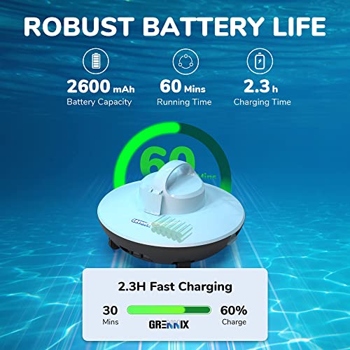 GRENNIX Robotic Pool Vacuum Cleaner - Autonomous Pool Vacuum for Above & In-Ground Pools - Strong Suction, Self-Docking Underwater Skimmer with Top Handle in Arctic Blue