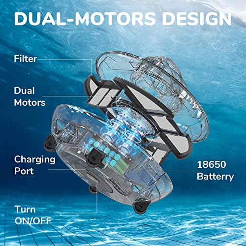 GRENNIX Robotic Pool Vacuum Cleaner - Autonomous Pool Vacuum for Above & In-Ground Pools - Strong Suction, Self-Docking Underwater Skimmer with Top Handle in Arctic Blue