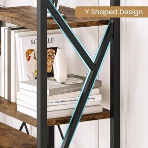 GAOMONTriple Wide 5 Tier Book Shelf, Tall Bookshelf with Open Display Shelves, Industrial Large Bookshelves and Bookcases with Metal Frame for Living Room, Bedroom, Home Office-Rustic Brown