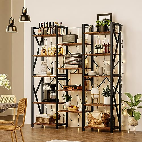 GAOMONTriple Wide 5 Tier Book Shelf, Tall Bookshelf with Open Display Shelves, Industrial Large Bookshelves and Bookcases with Metal Frame for Living Room, Bedroom, Home Office-Rustic Brown