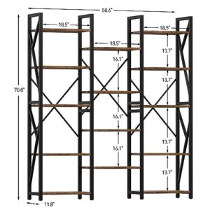 GAOMONTriple Wide 5 Tier Book Shelf, Tall Bookshelf with Open Display Shelves, Industrial Large Bookshelves and Bookcases with Metal Frame for Living Room, Bedroom, Home Office-Rustic Brown