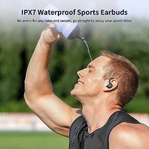 Psier Wireless Earbuds Bluetooth Headphones 50Hrs Playback Ear buds IPX7 Waterproof Sports Earphones Dual Power Display with Earhooks Built in Mic Clear Calls Over Ear Earbuds for Running Workout Gym