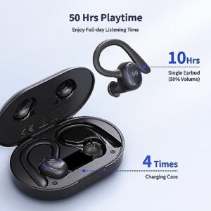 Psier Wireless Earbuds Bluetooth Headphones 50Hrs Playback Ear buds IPX7 Waterproof Sports Earphones Dual Power Display with Earhooks Built in Mic Clear Calls Over Ear Earbuds for Running Workout Gym